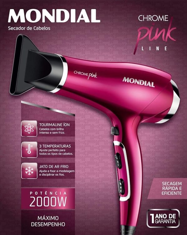 MONDIAL SECADOR DE CABELLO CHROME PINK 2000W SC-36 - Imagen 3
