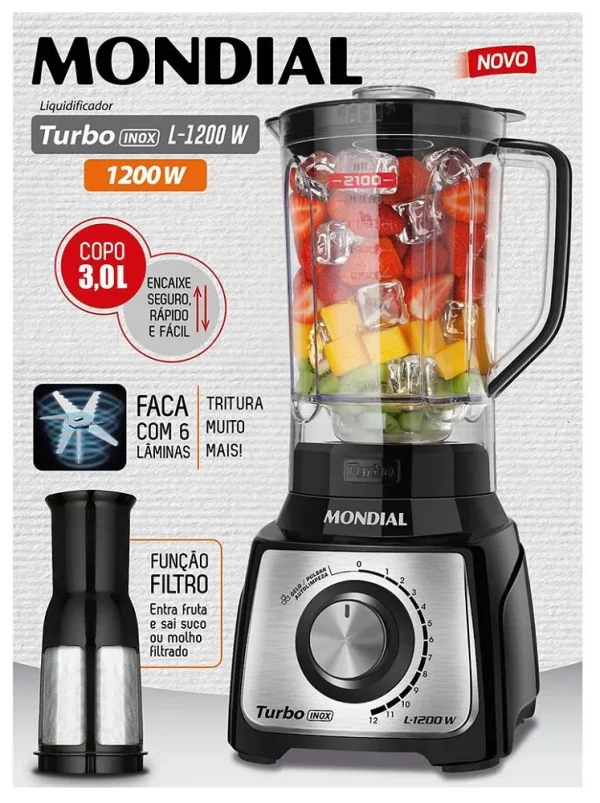 MONDIAL LICUADORA IX TURBO BLACK 220V L-1200 - Imagen 2